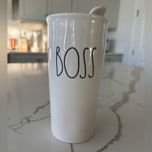 🌿☕️ Rae Dunn Cream  'BOSS' Mug with Lid